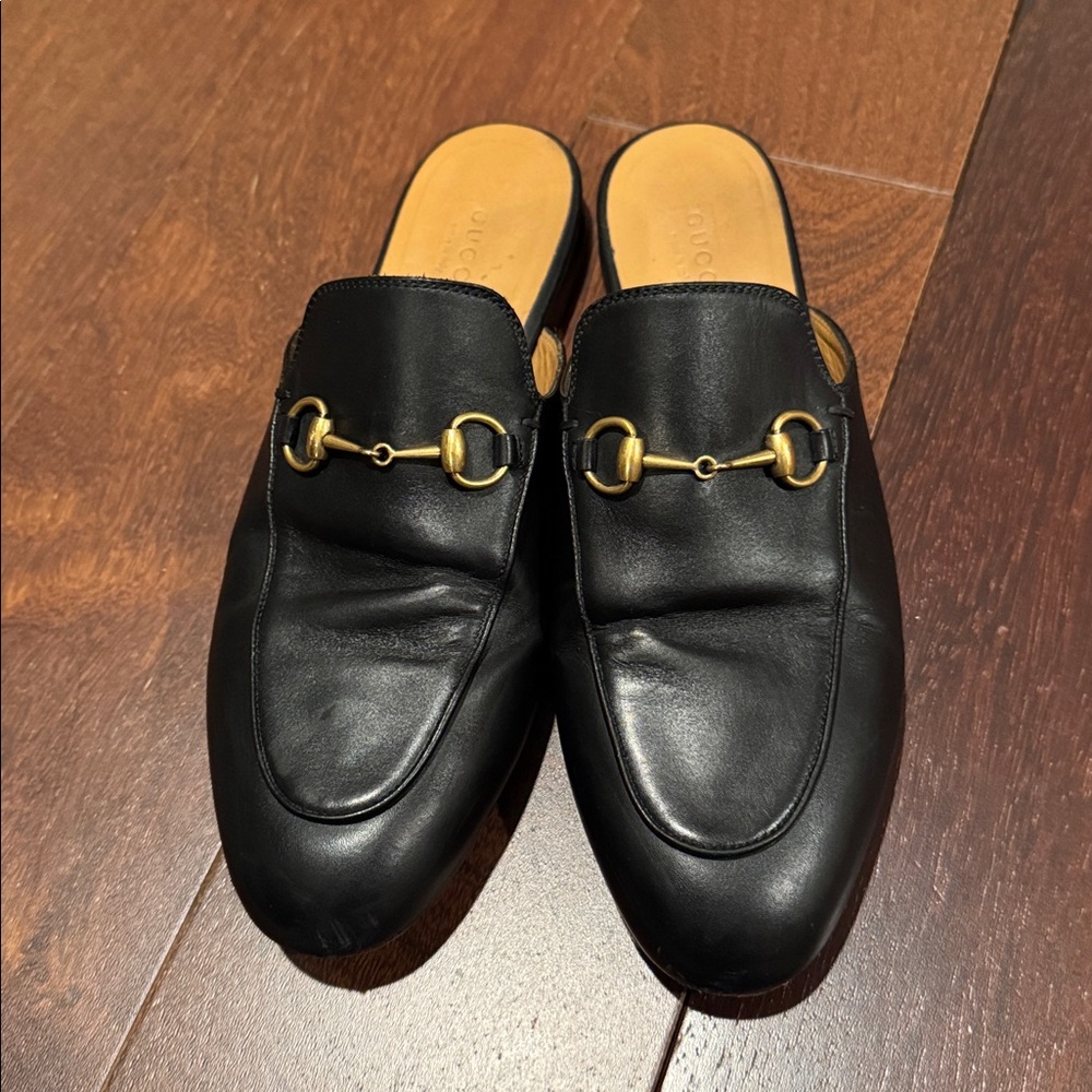 Gucci Princeton Authentic leather slipper slides with classic gold horse bit - Picture 6 of 16